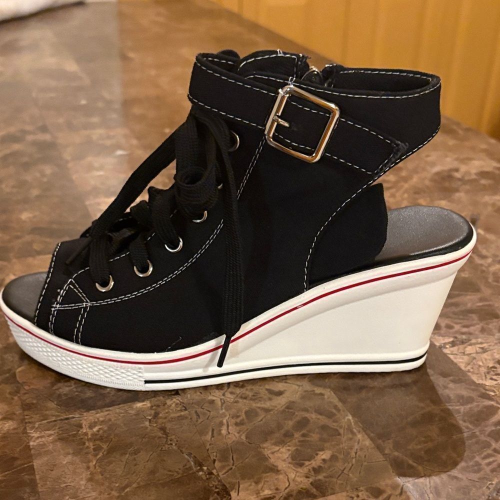 Black Wedge Sneakers